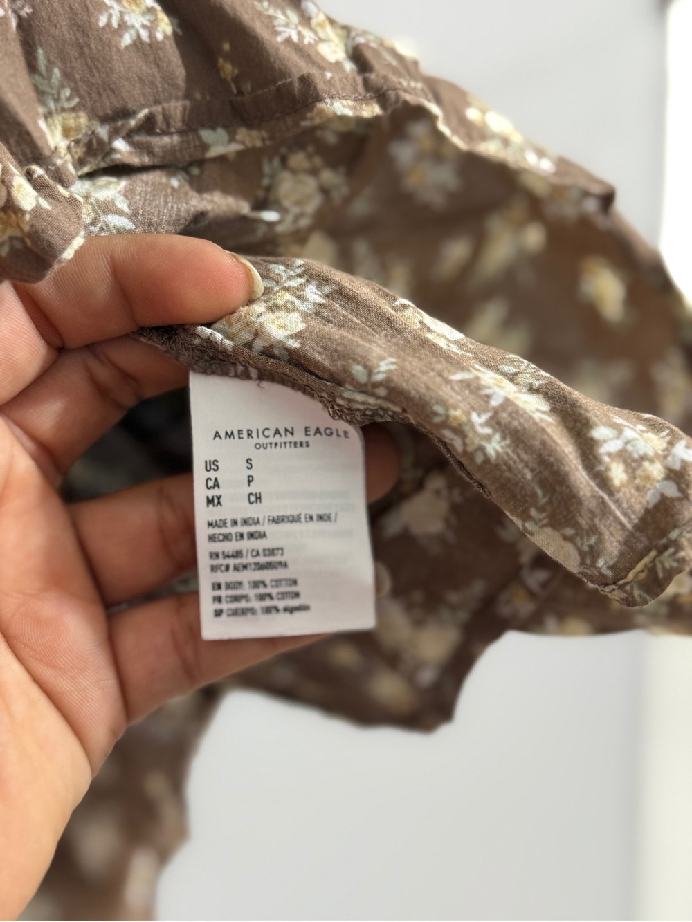 American Eagle Top Women S Brown Floral Peplum Puff Sleeve Tie Front Cottagecore - Picture 10 of 11